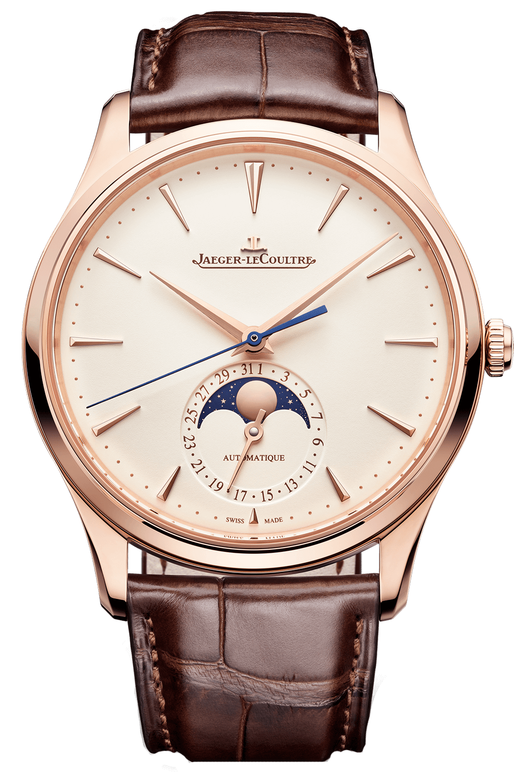 Jaeger LeCoultre Watch Master Ultrathin Moon Rose Gold Leather Strap 39mm