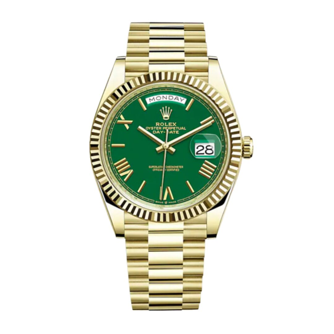Replica Day Date Rolex Yellow Gold with Green Dial