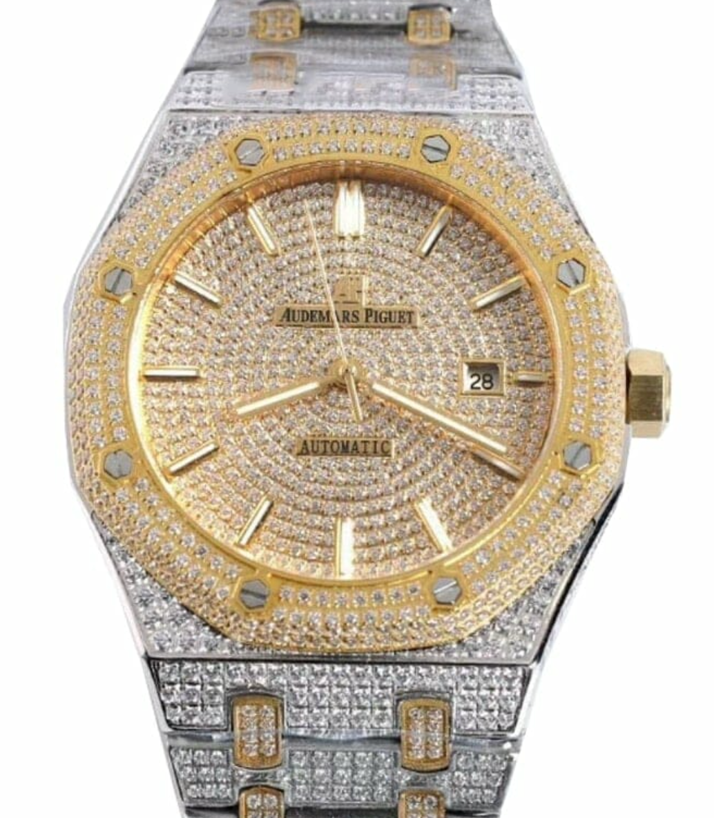 Audemars Piguet Royal Oak Iced Out Yellow Gold Replica + Free AP Box - IP Empire Replica Watches