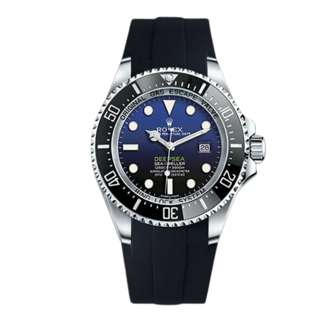 Replica Rolex Deepsea Rubber Band - Silver/Dark Blue