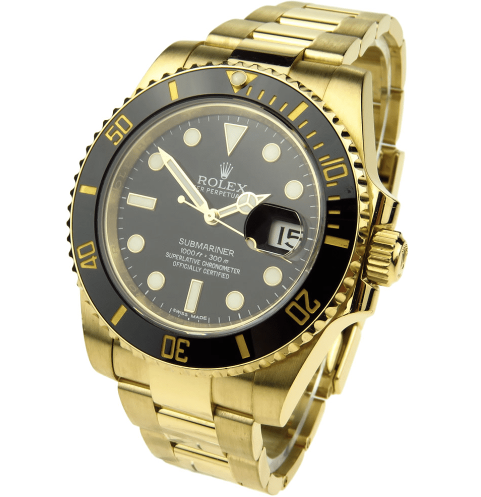 Replica Swiss Clone Rolex Submariner full Gold with Black Dial