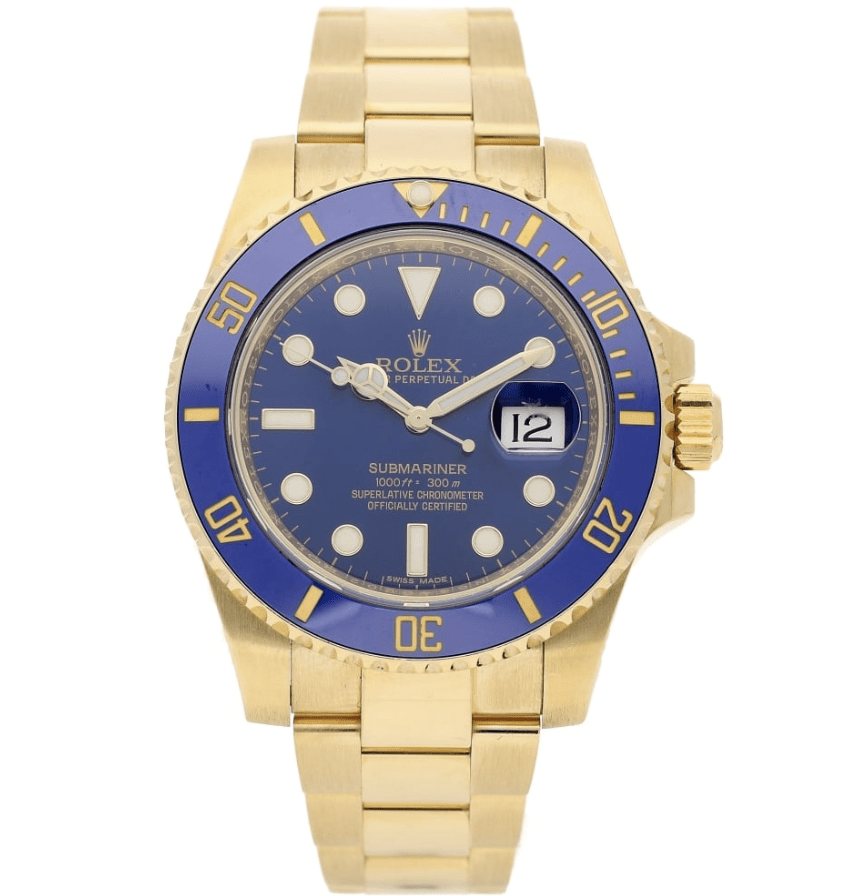 Rolex Submariner Full Gold Blue Dial Swiss Clone Replica