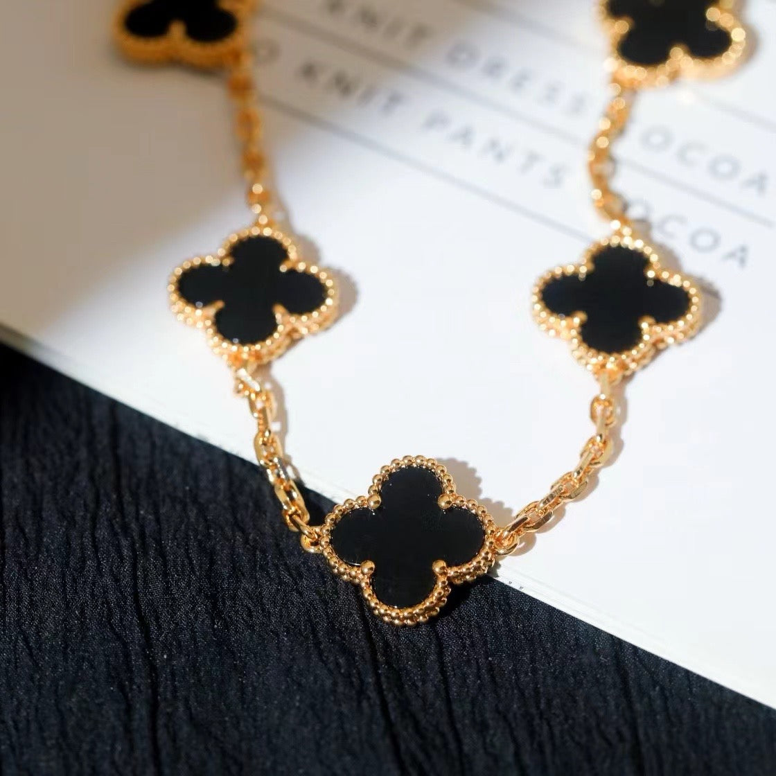 Van Cleef Bracelet, Gold Clover Bracelet, Vintage Alhambra bracelet, 5 motifs, Black Onys