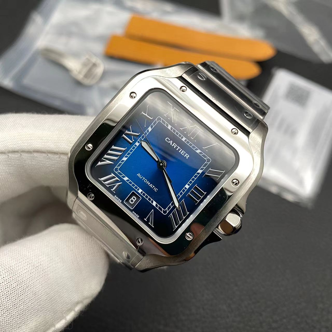 Replica Swiss Clone Cartier Santos Large Automatic WSSA0009 Blue Dial M9015 - IP Empire Replica Watches