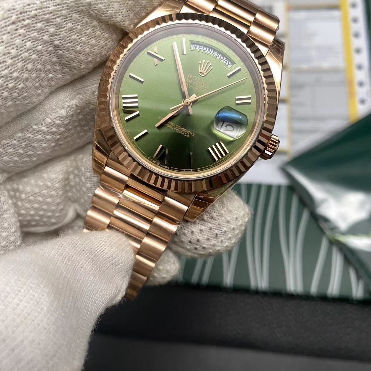 Super clone Replica Day Date Rose Gold Green Dial