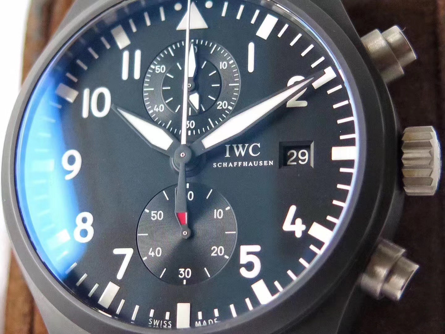 Replica IWC Pilot Top Gun Movie Chronograph IW389001 Ceramic Black Dial7750 2022 - IP Empire Replica Watches