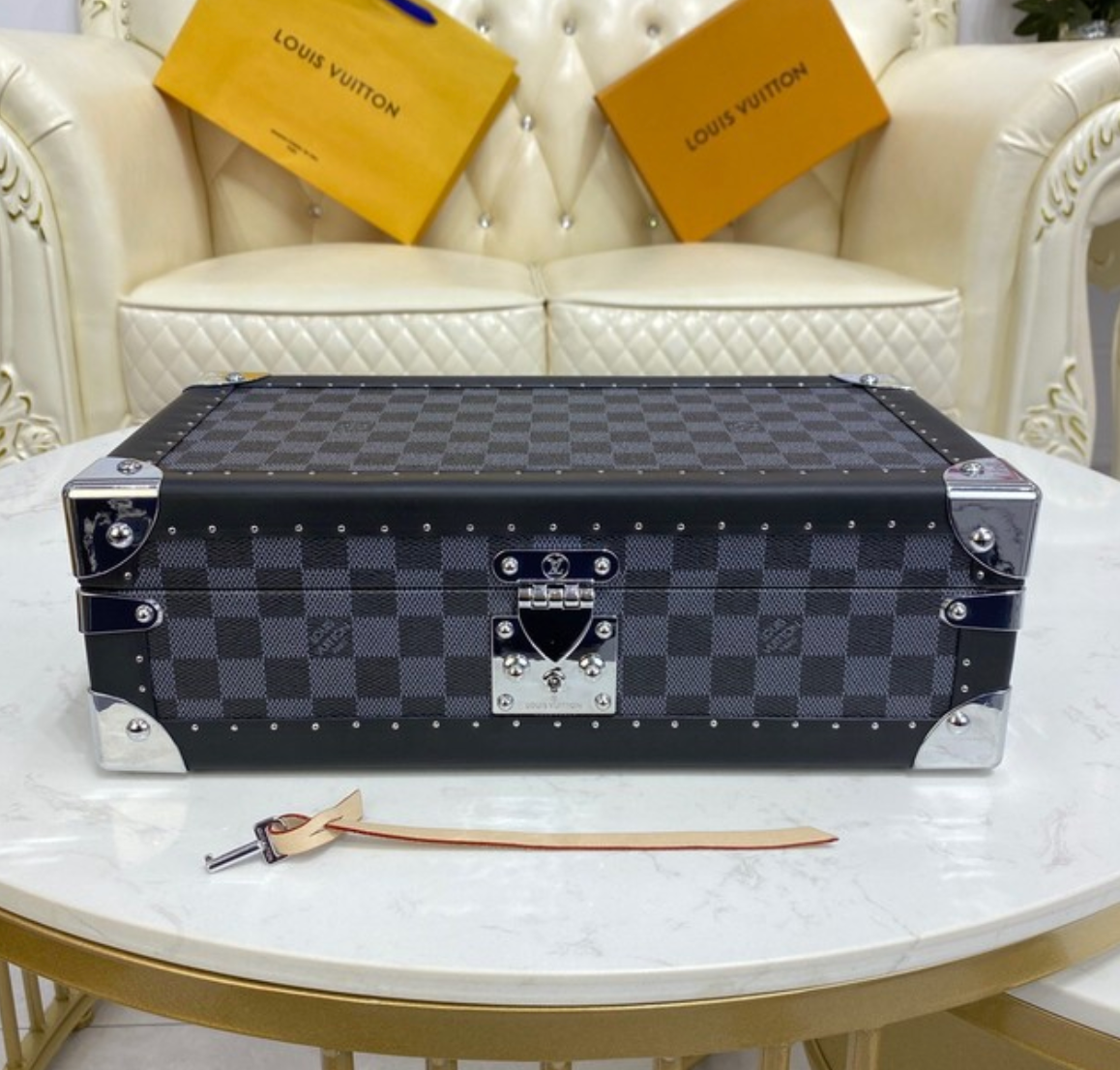 Replica Louis Vuitton Damier Graphite canvas 8 WATCH CASE BOX M47641 blue - IP Empire Replica Watches