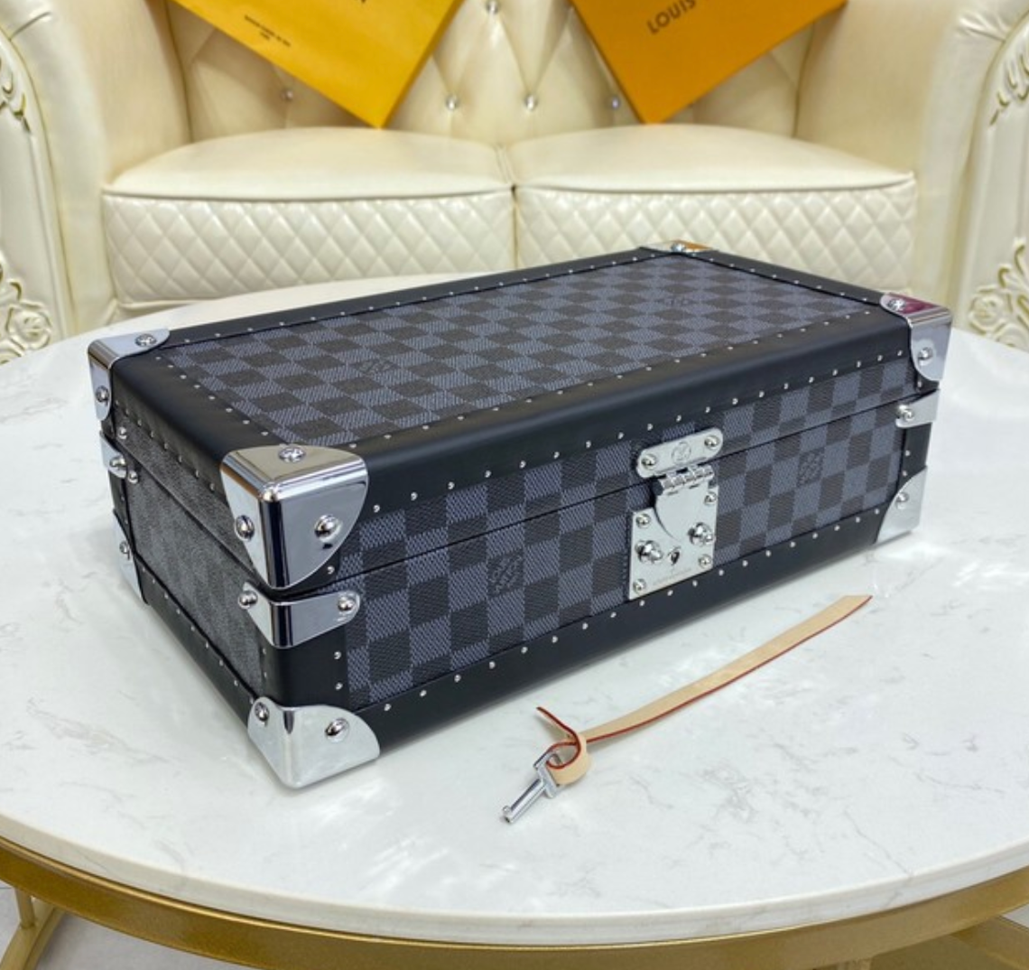 Replica Louis Vuitton Damier Graphite canvas 8 WATCH CASE BOX M47641 blue - IP Empire Replica Watches