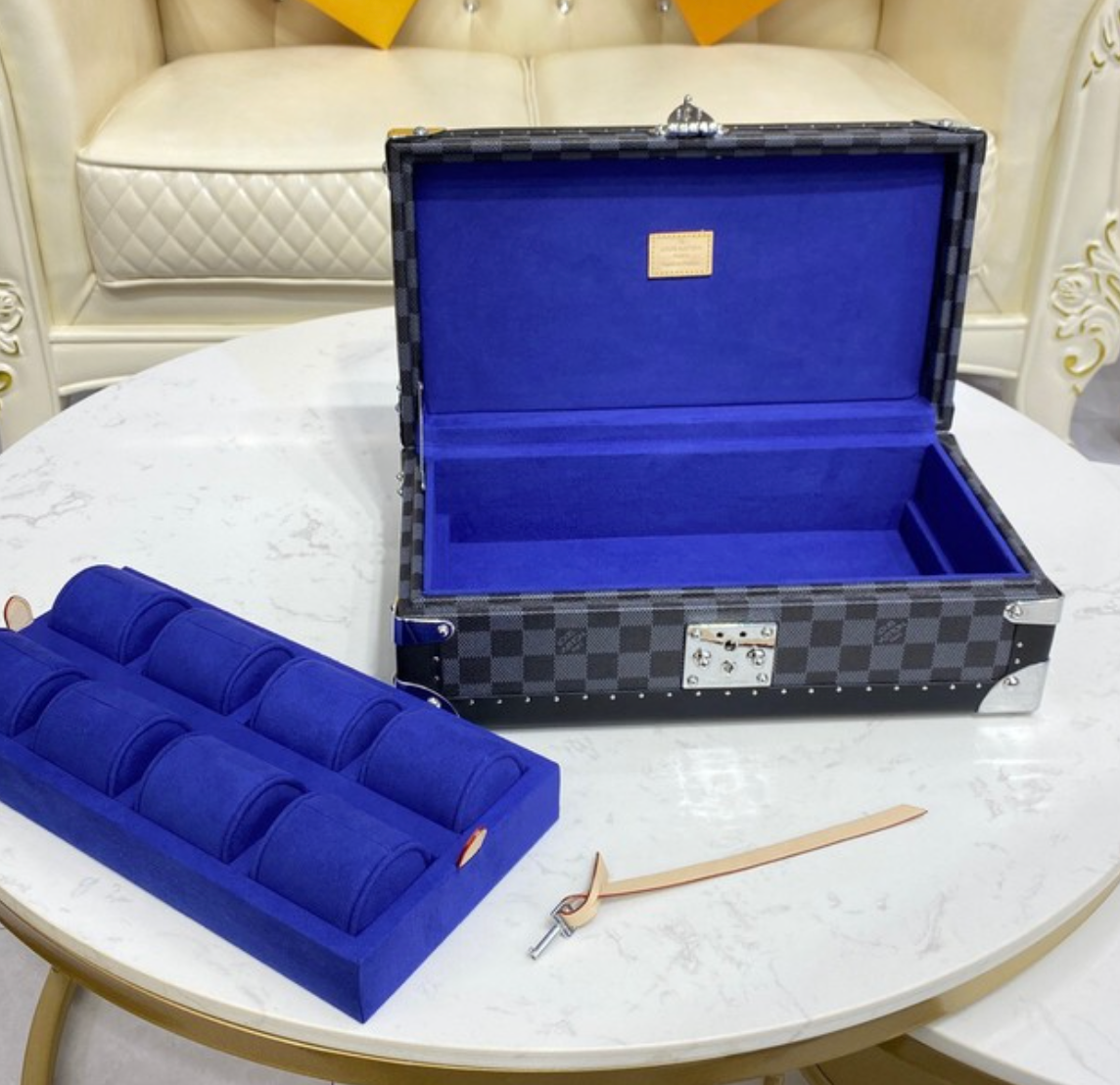 Replica Louis Vuitton Damier Graphite canvas 8 WATCH CASE BOX M47641 blue - IP Empire Replica Watches